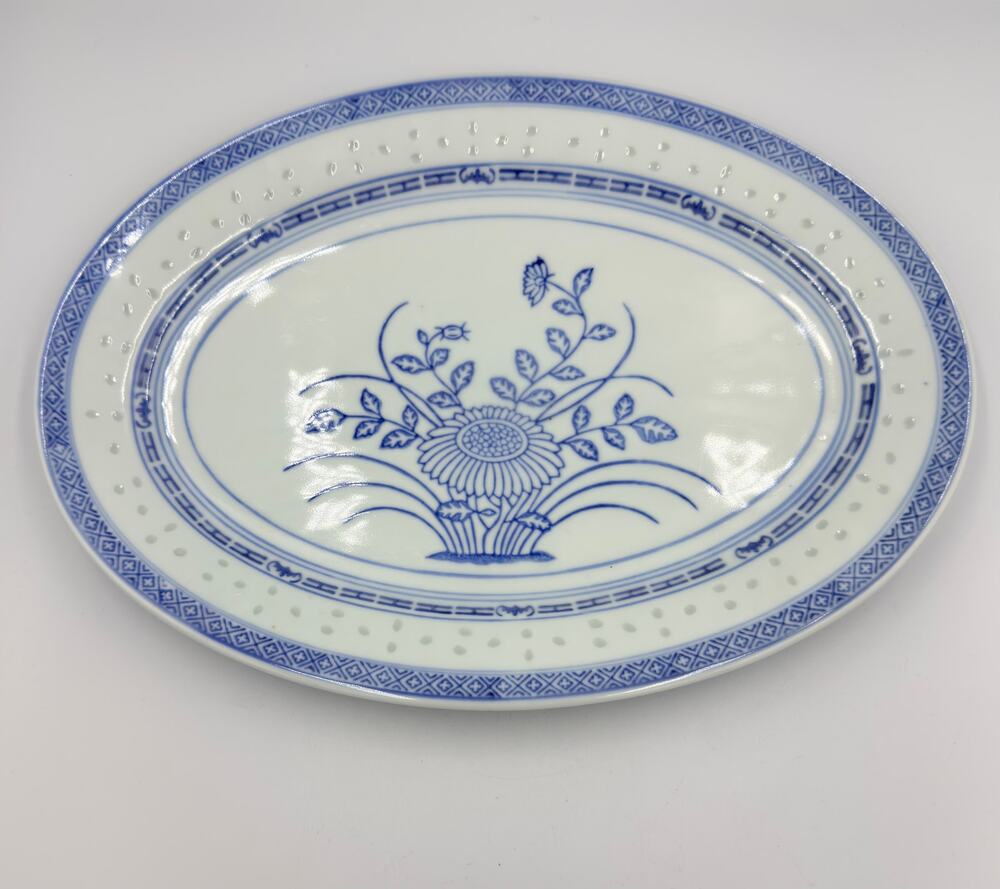 TIENSHAN Blue & White Porcelain Rice Grain Oval Serving Platter